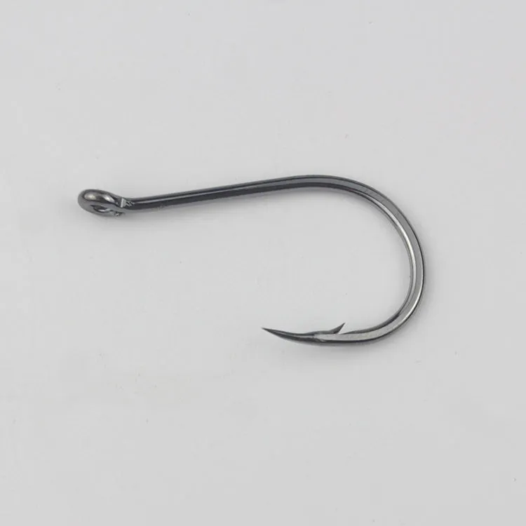 Bulk pack of alloy carbon steel sea fishing hooks with crooked mouth barbed design in various sizes