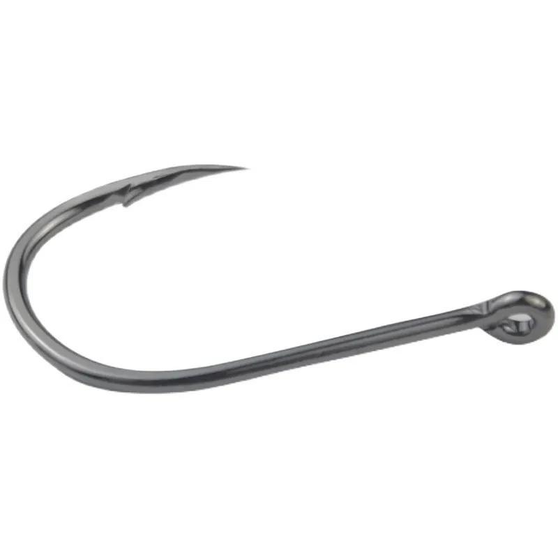 Bulk pack of alloy carbon steel sea fishing hooks with crooked mouth barbed design in various sizes