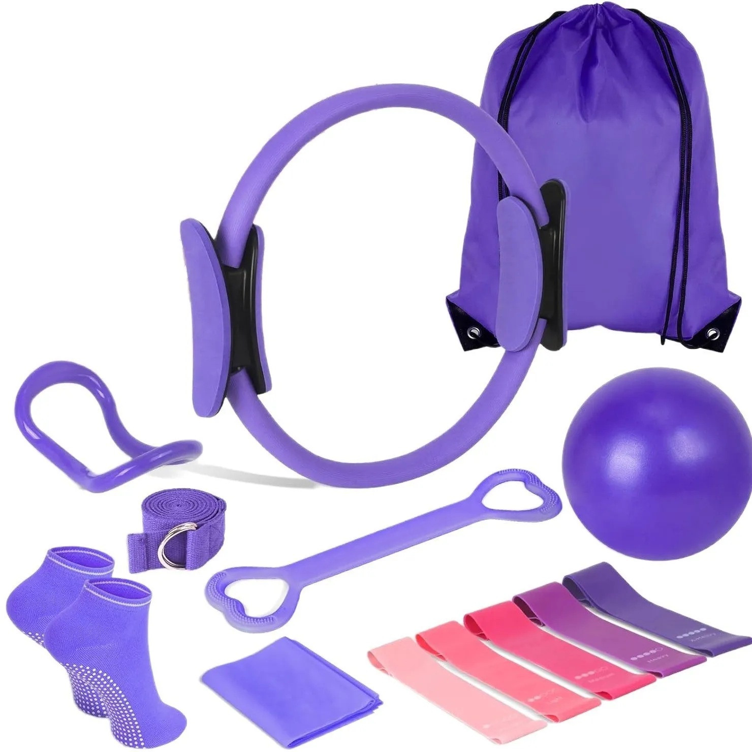 Yoga Pilates Roller 13-piece Set in pink and purple made of PP material for muscle recovery