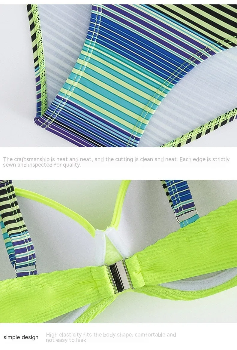 Green printed halter bikini for women with briefs style bottom