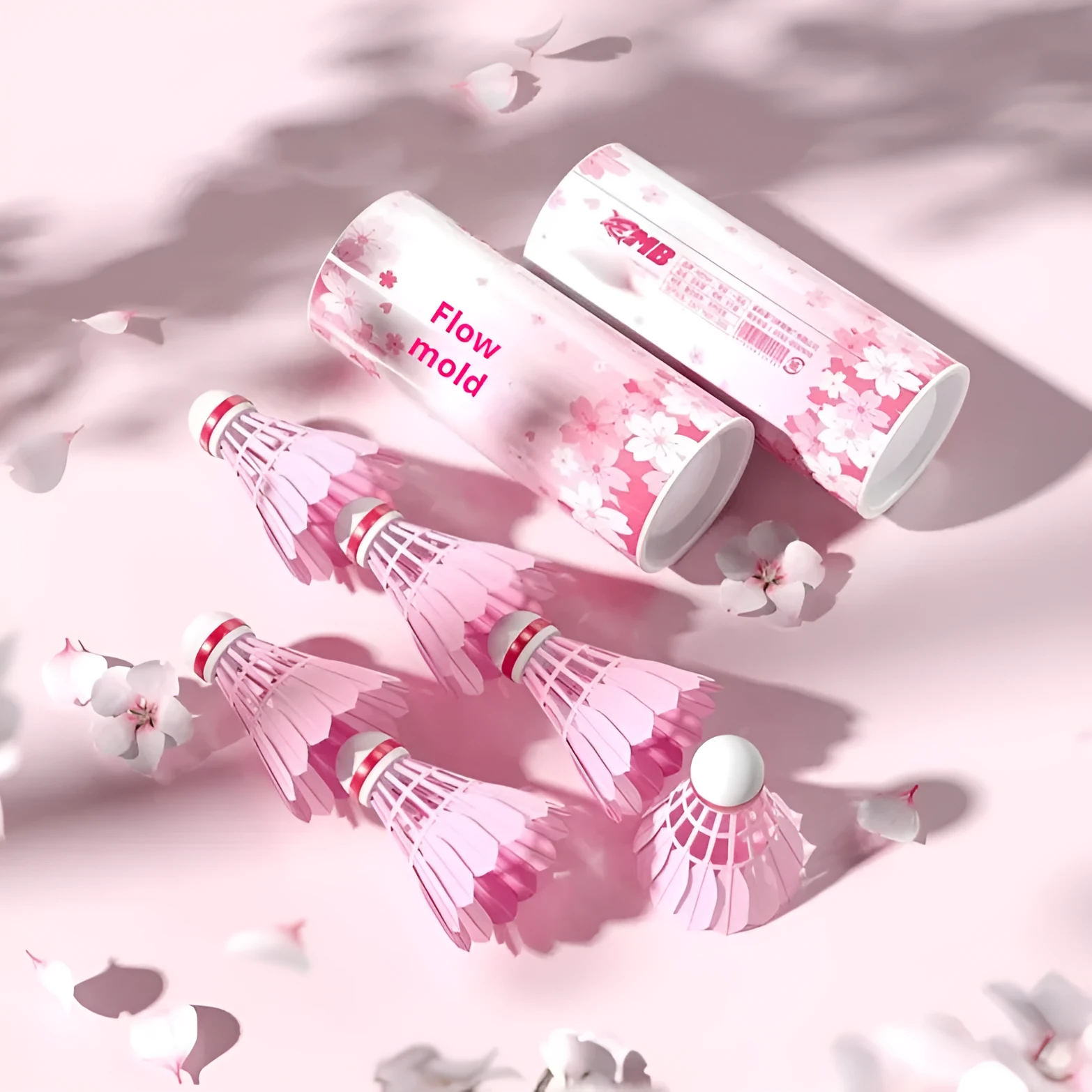 Pink goose feather badminton shuttlecocks in 6 pack on court background