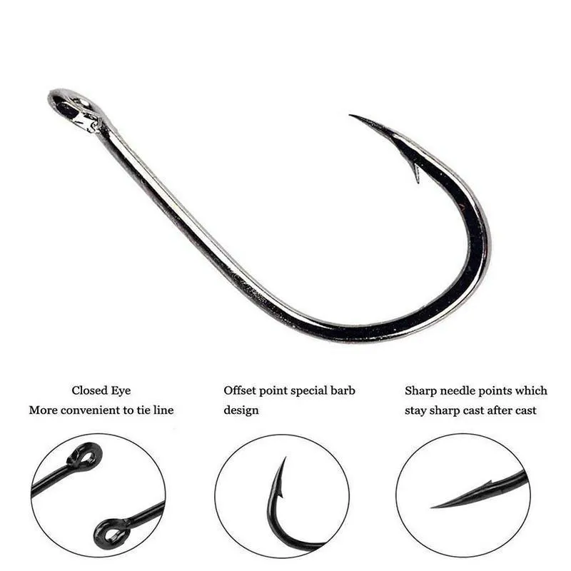 Box of 500 mixed size Iseni style fishing hooks in silver, black, and imitation gold finishes