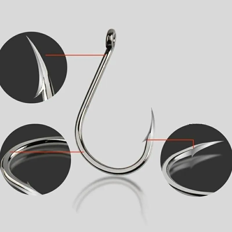 Box of 500 mixed size Iseni style fishing hooks in silver, black, and imitation gold finishes