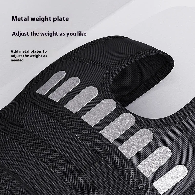 Black leather adjustable weight vest with cast iron plates for running and strength training