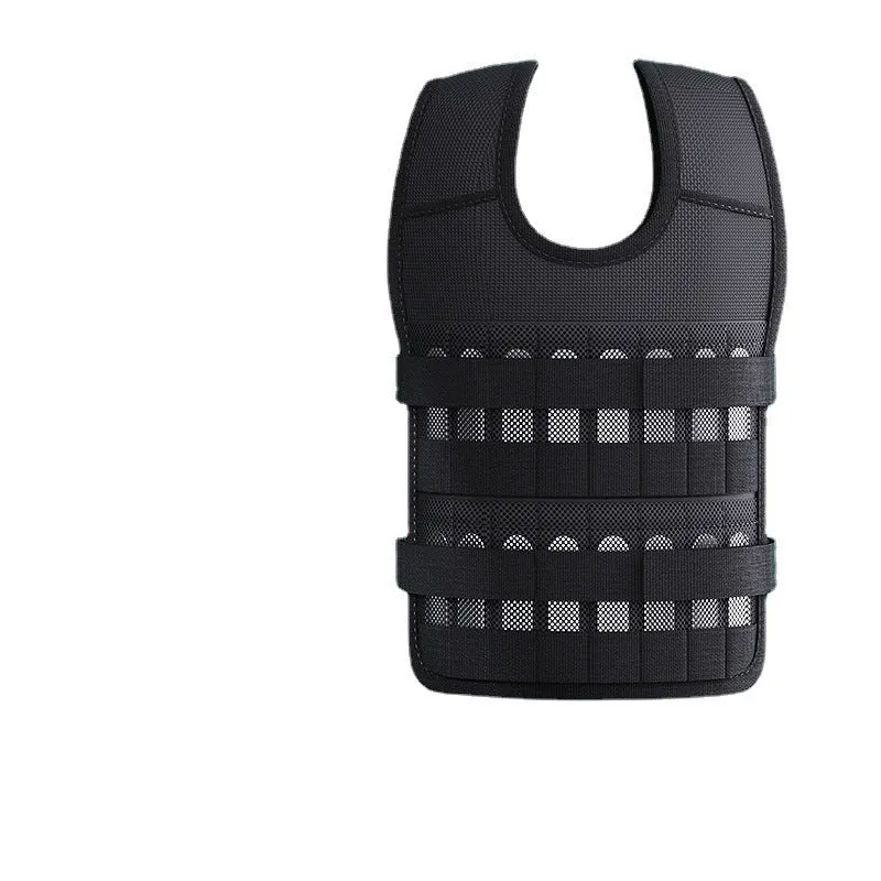Black leather adjustable weight vest with cast iron plates for running and strength training