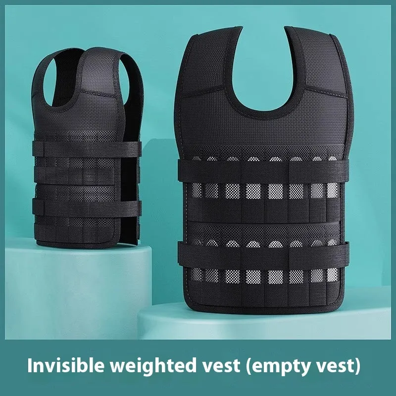Black leather adjustable weight vest with cast iron plates for running and strength training