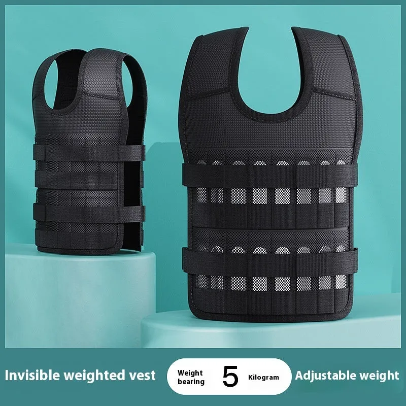 Black leather adjustable weight vest with cast iron plates for running and strength training