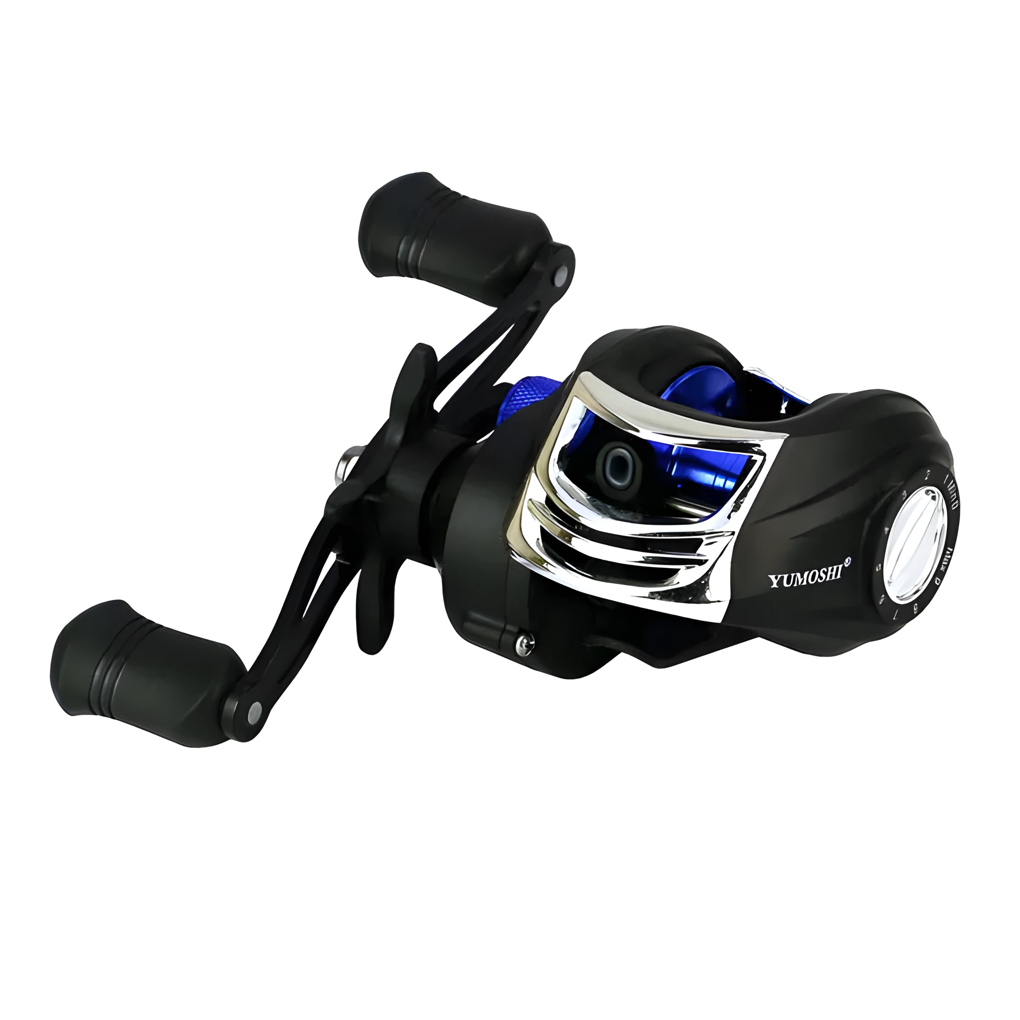 YUMOSHI AK series black and blue baitcasting reel with full metal wire cup and magnetic brake dial