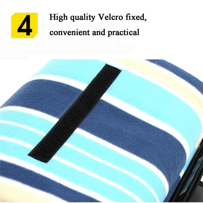 Folding suede picnic mat with waterproof aluminium base, 200x200cm, blue stripes pattern, outdoor use