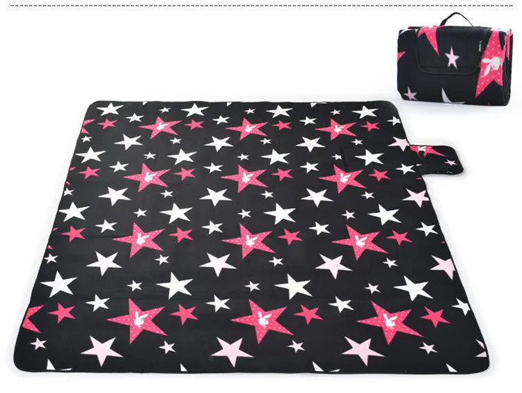 Folding suede picnic mat with waterproof aluminium base, 200x200cm, blue stripes pattern, outdoor use
