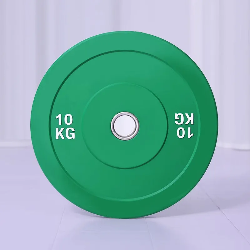 Macaron elastic rubber weight plate in green with large centre hole, colour-coded 10kg option