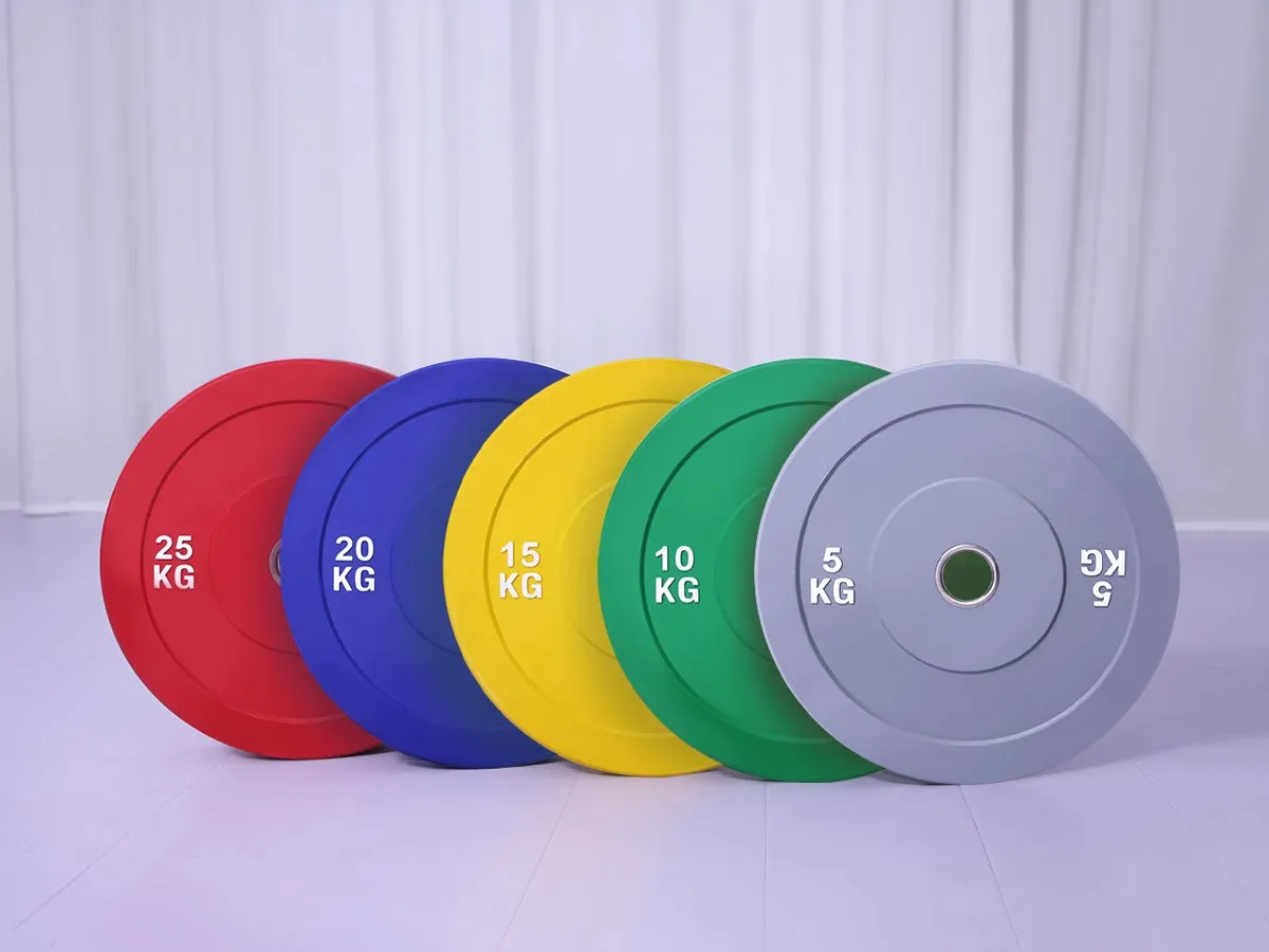 Macaron elastic rubber weight plate in green with large centre hole, colour-coded 10kg option