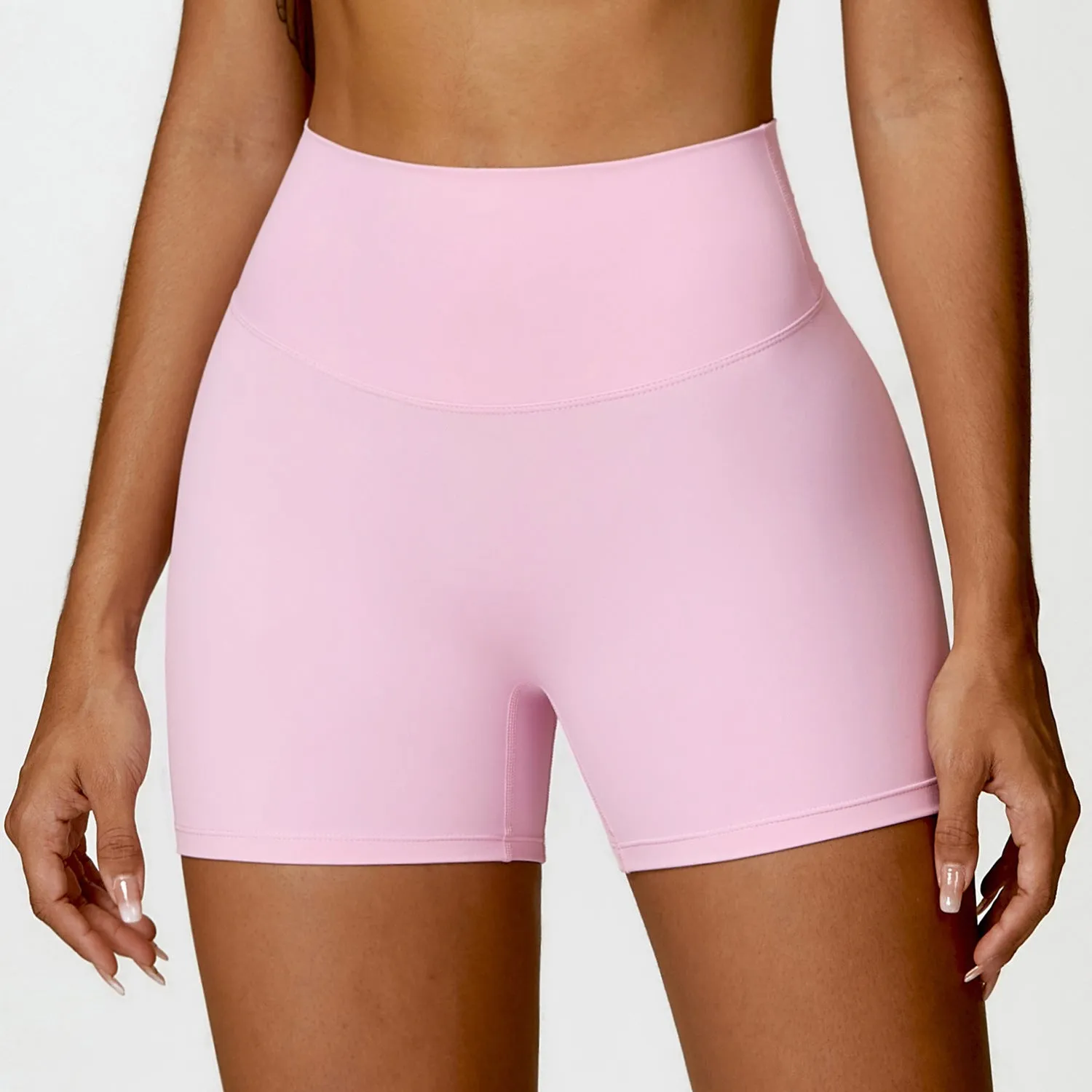 Women's high waist yoga shorts in nylon fabric with belly support design