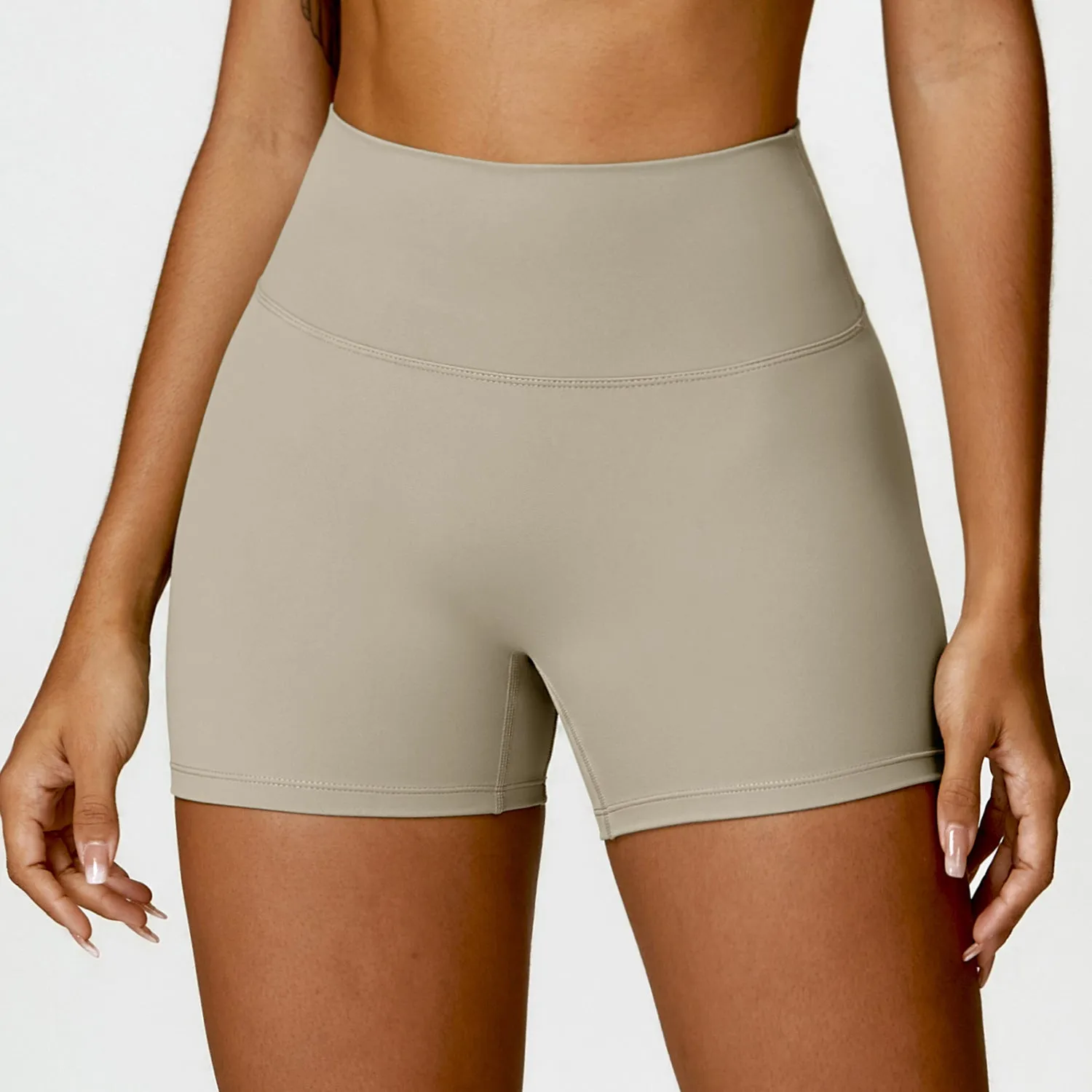 Women's high waist yoga shorts in nylon fabric with belly support design