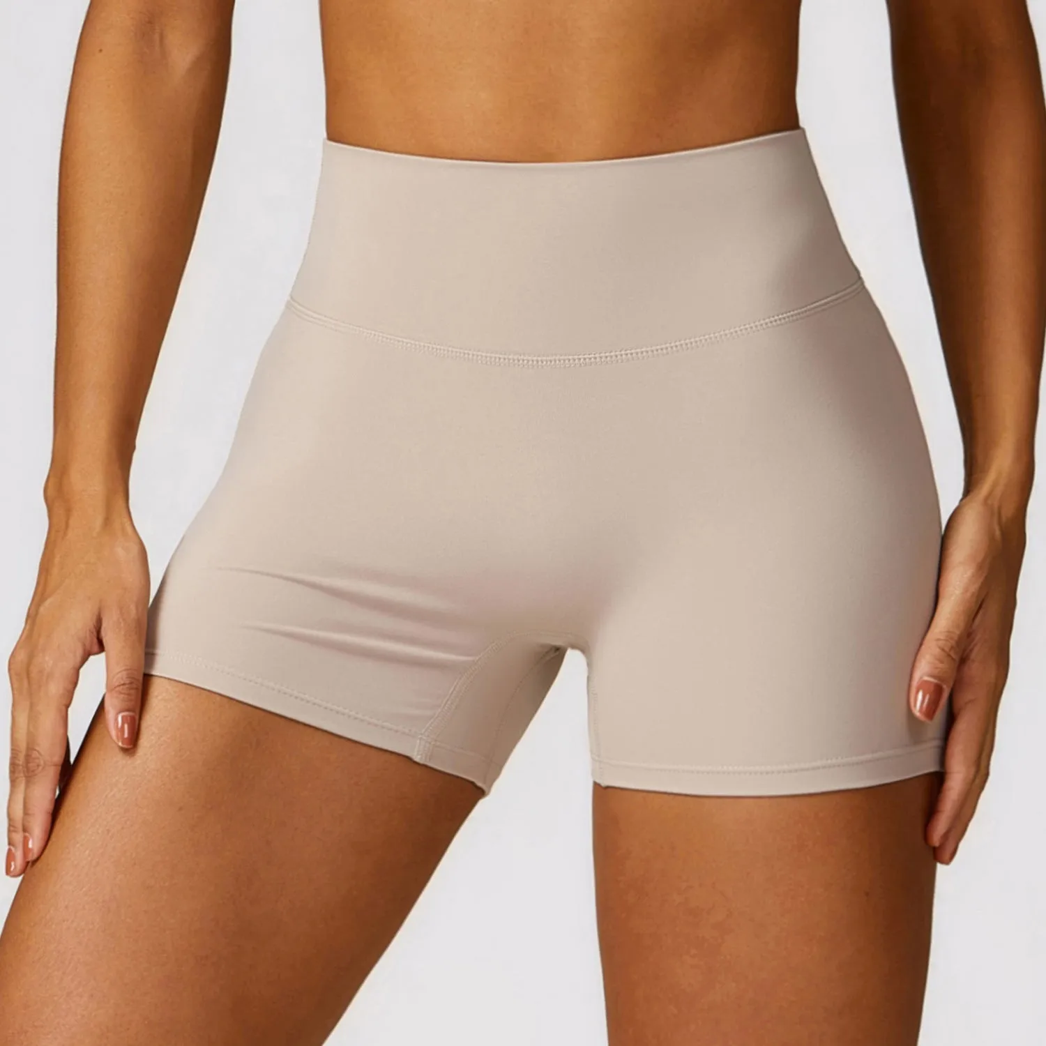 Women's high waist yoga shorts in nylon fabric with belly support design