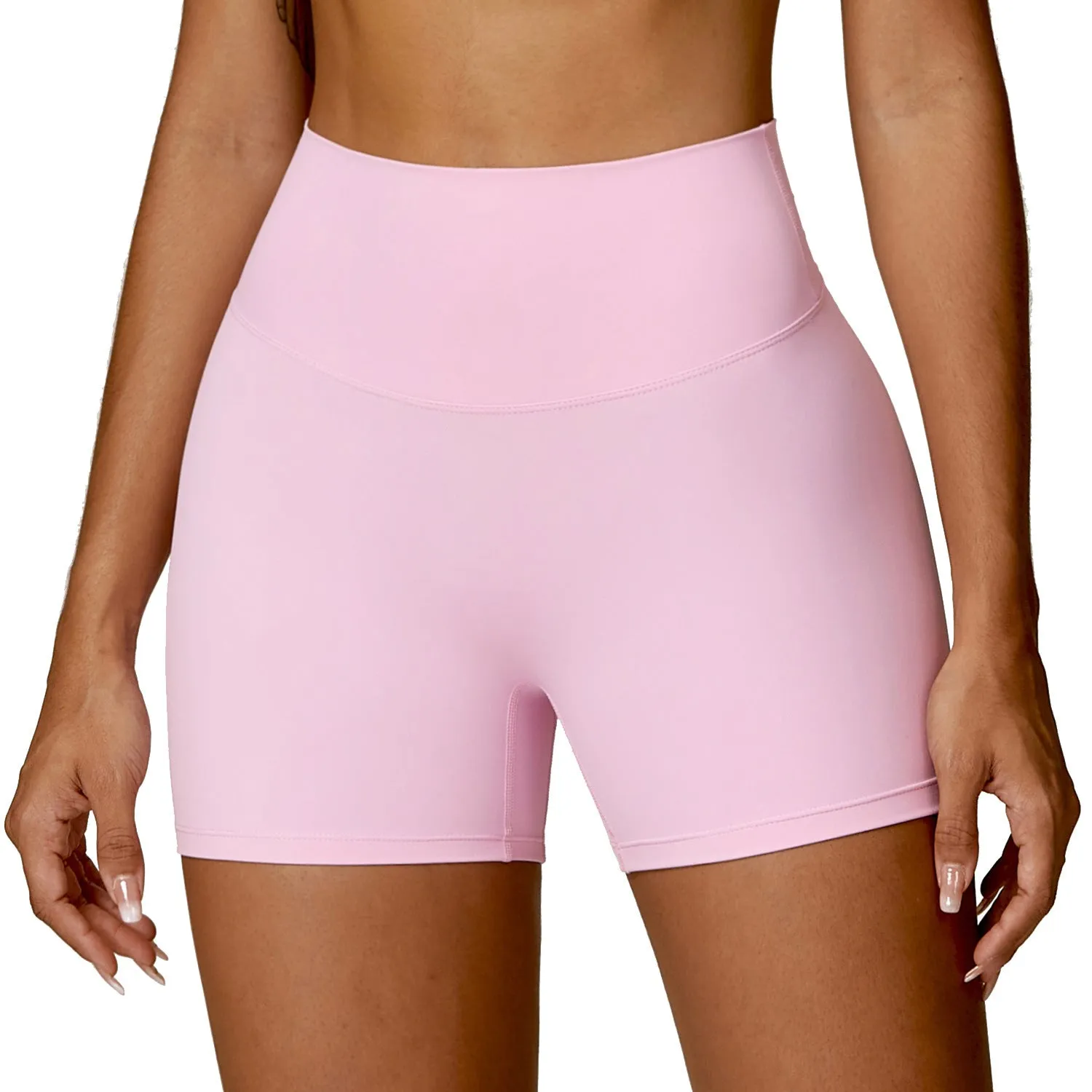 Women's high waist yoga shorts in nylon fabric with belly support design