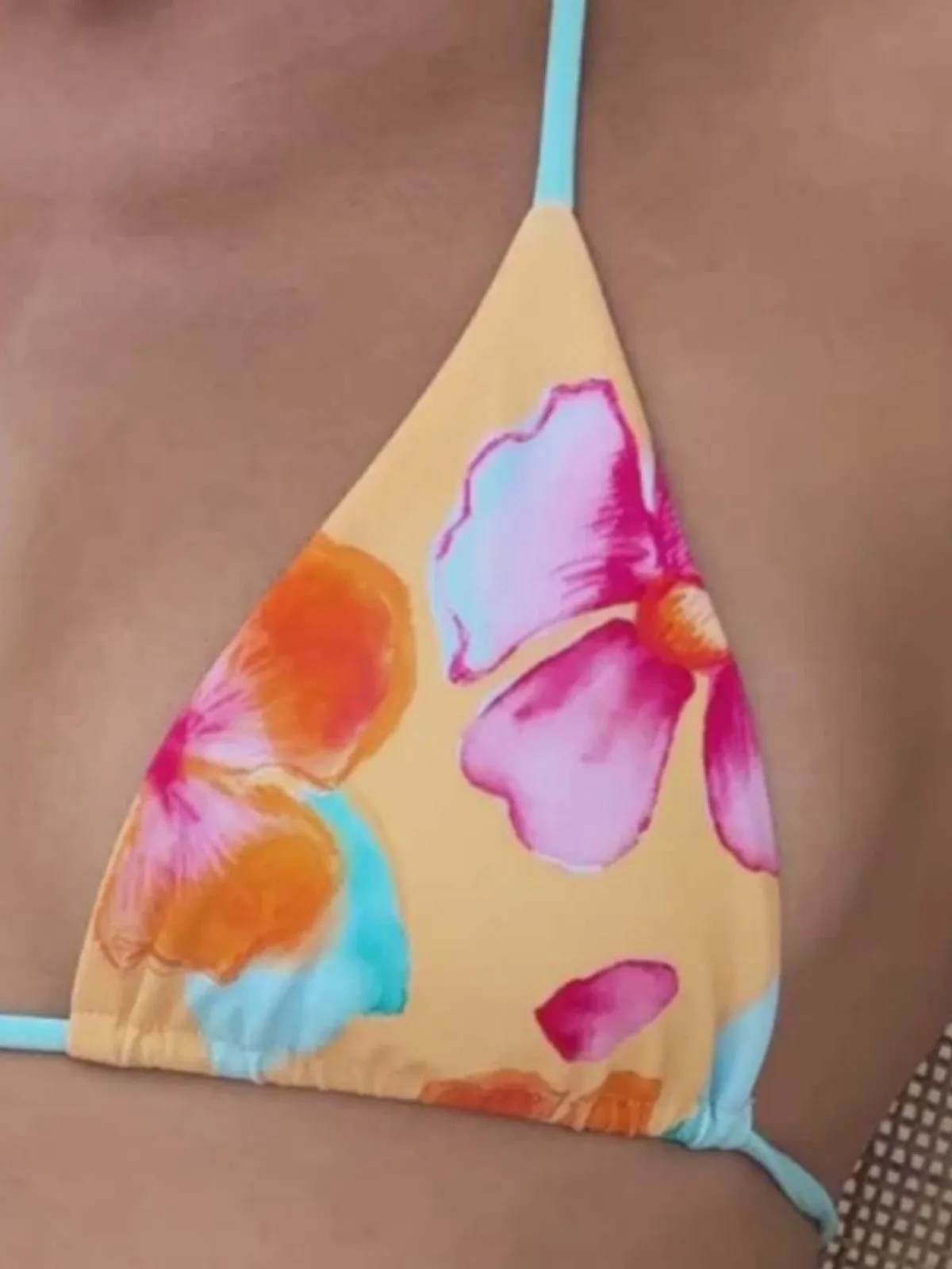 Women's floral print halter bikini swimsuit in polyester, Flower 1 colour, brief style