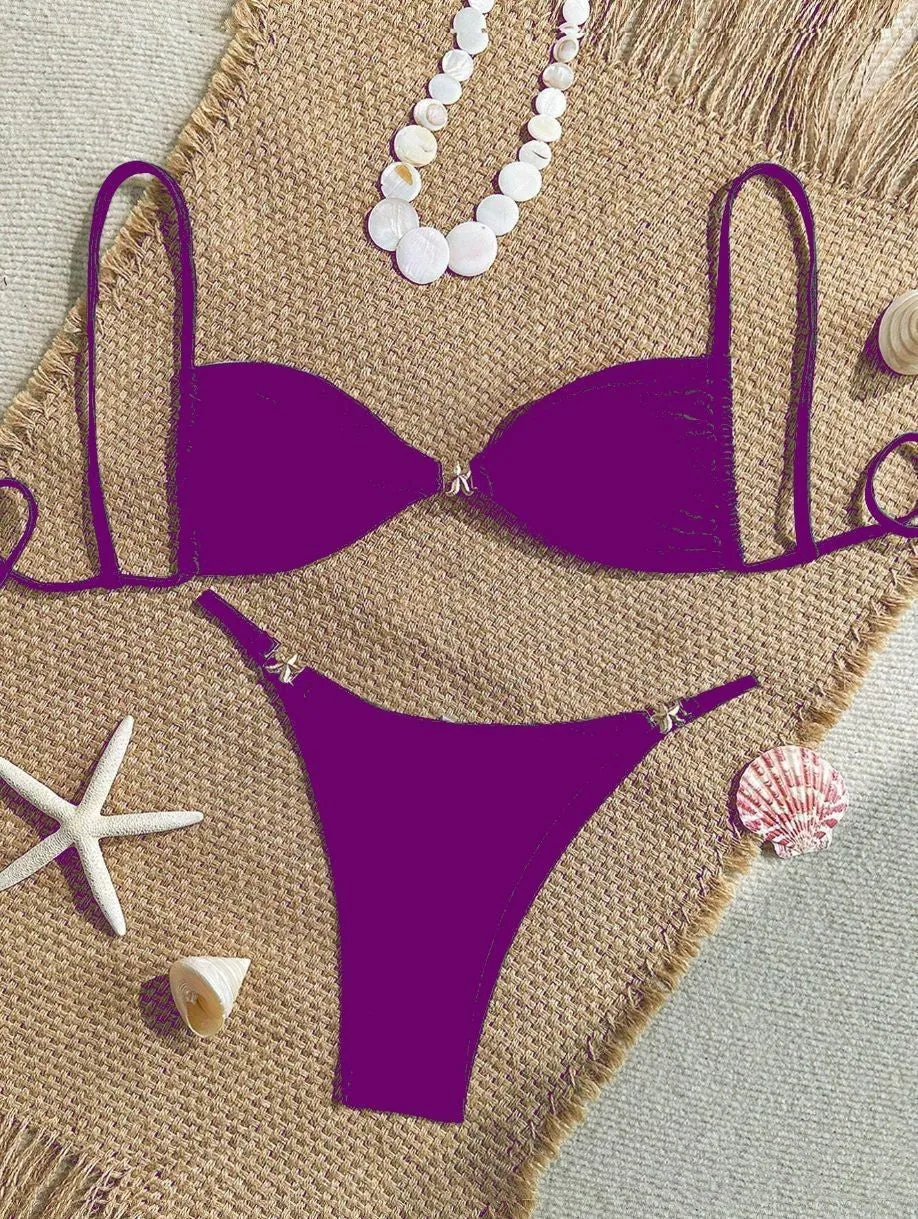 Women's seamless nylon spandex bikini set in solid colour available in multiple sizes