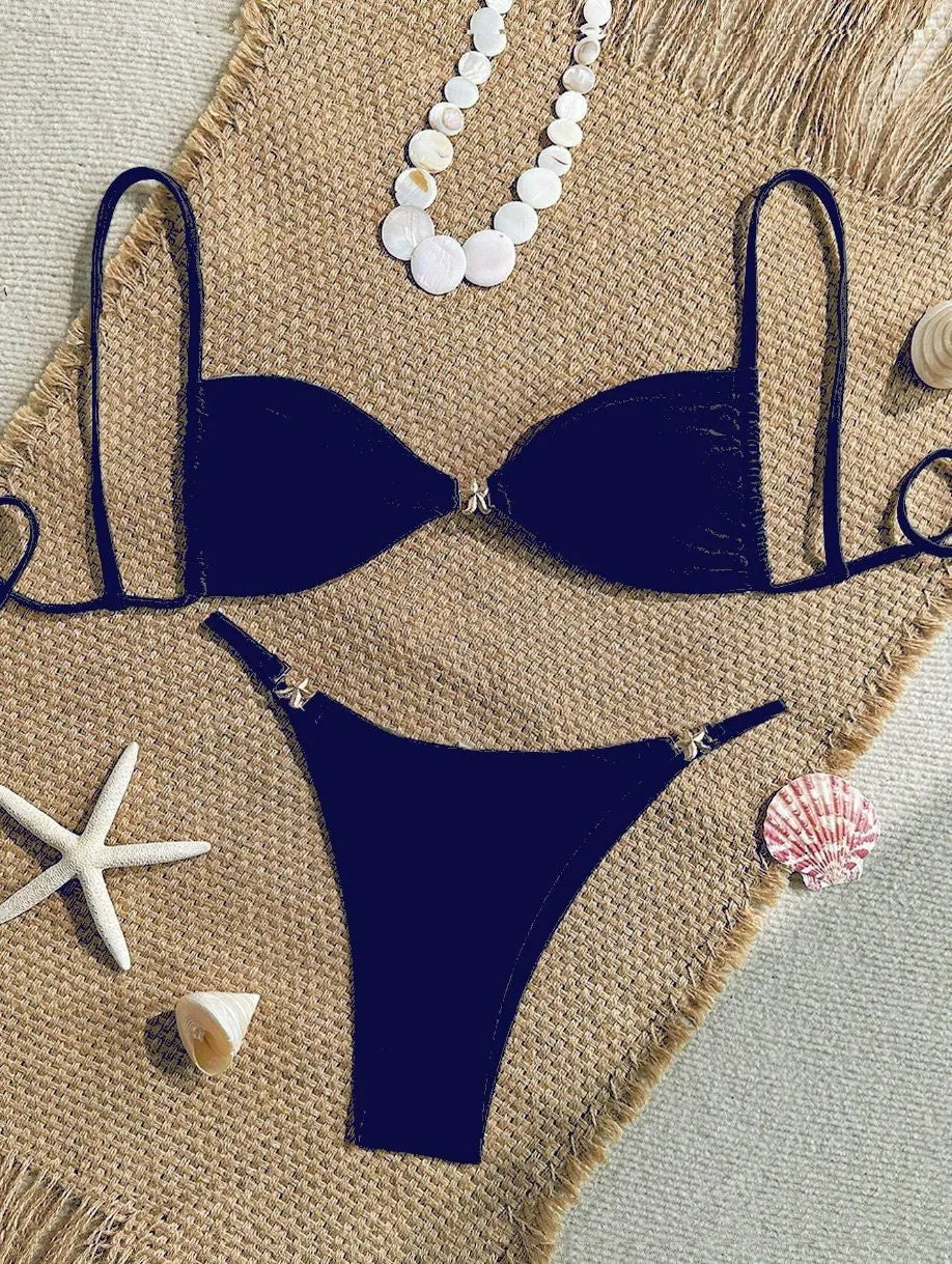 Women's seamless nylon spandex bikini set in solid colour available in multiple sizes