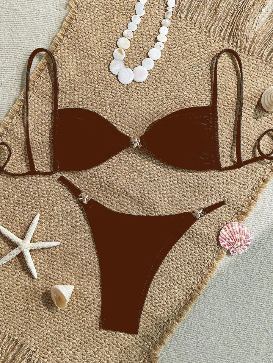 Women's seamless nylon spandex bikini set in solid colour available in multiple sizes