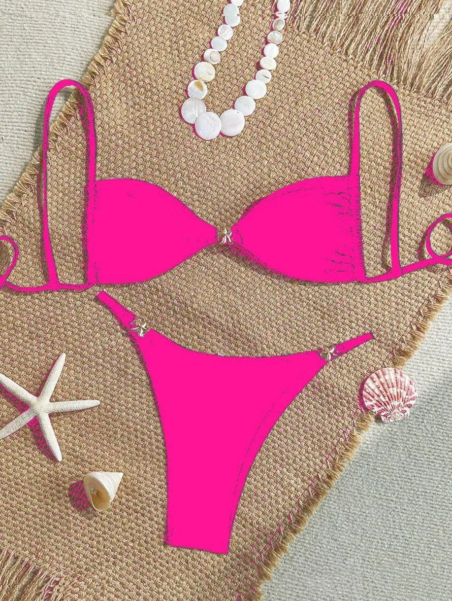 Women's seamless nylon spandex bikini set in solid colour available in multiple sizes