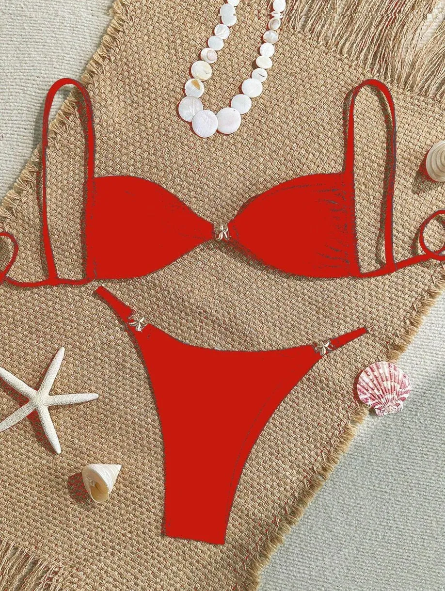 Women's seamless nylon spandex bikini set in solid colour available in multiple sizes