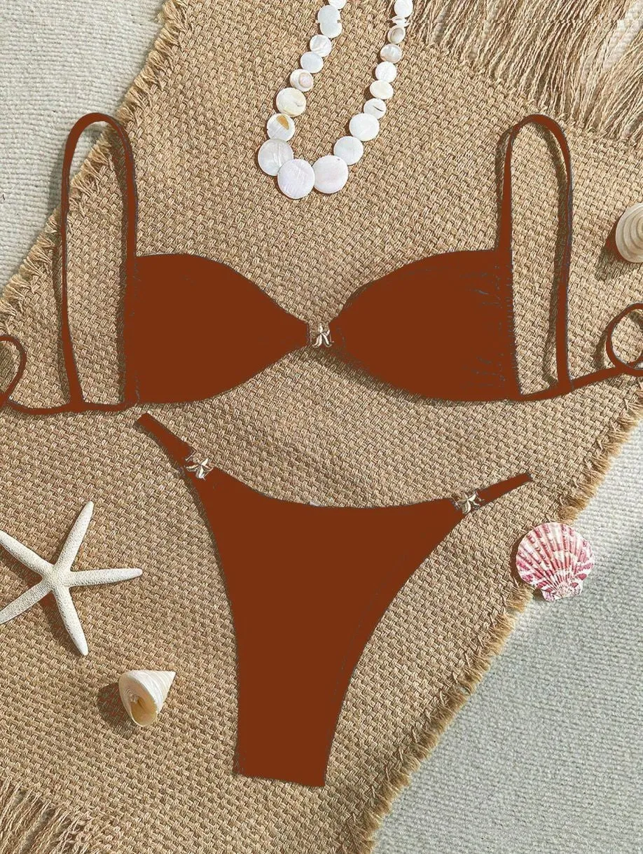 Women's seamless nylon spandex bikini set in solid colour available in multiple sizes