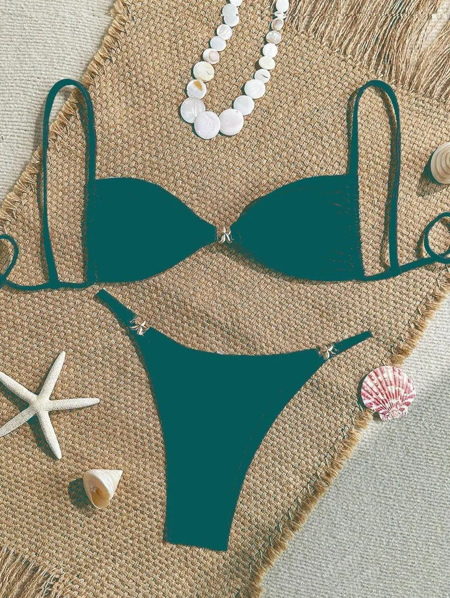 Women's seamless nylon spandex bikini set in solid colour available in multiple sizes
