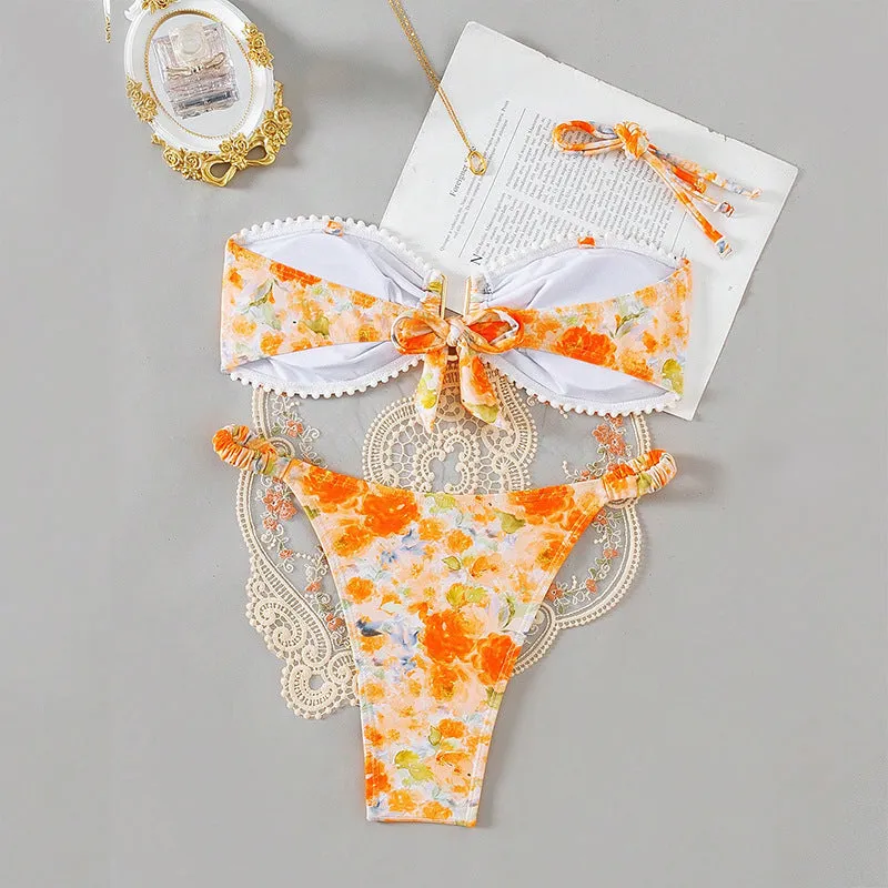 Printed flower pattern polyester bikini swimsuit for women in multi-colour, available in sizes S to XL