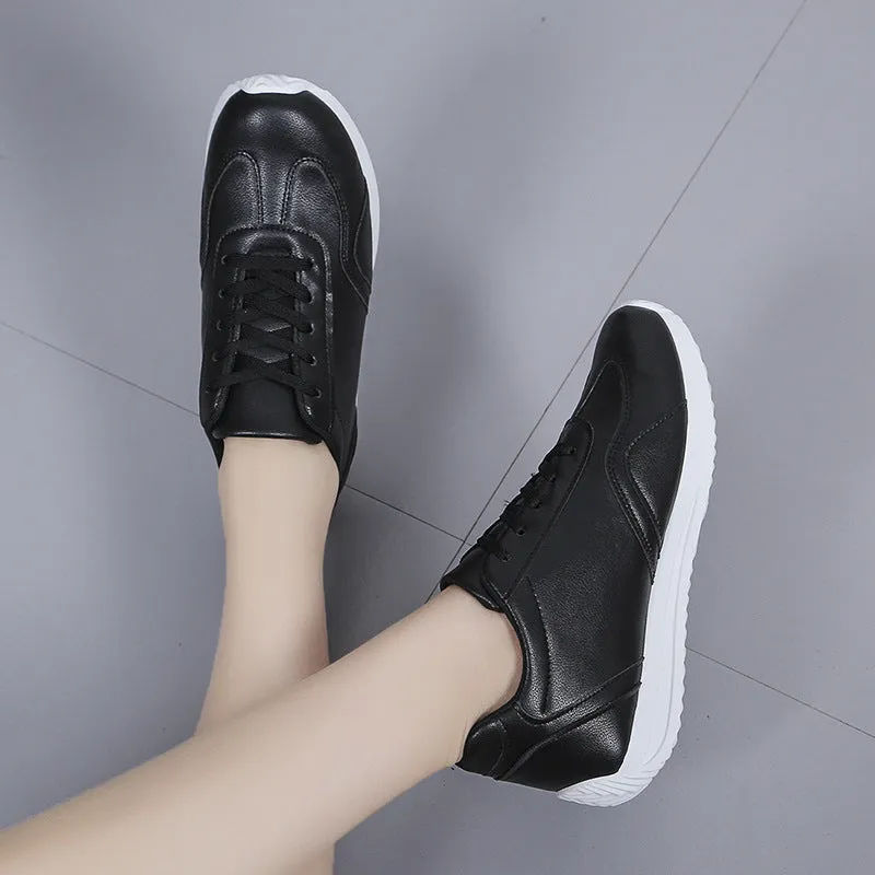 New platform white casual shoes for female students with PU upper and rubber sole