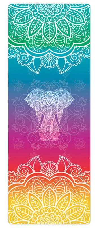 Non-slip yoga mat with rubber base, multicolour design showing elk pattern, 5mm thickness for yoga practice