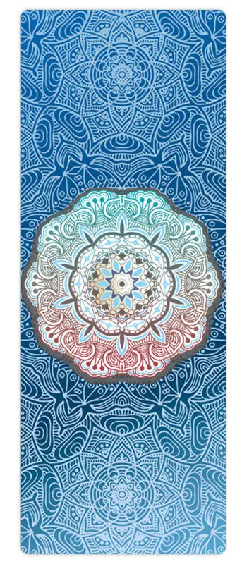 Non-slip yoga mat with rubber base, multicolour design showing elk pattern, 5mm thickness for yoga practice