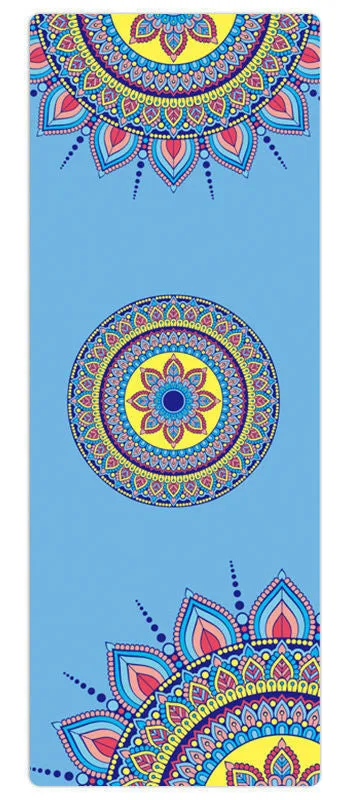 Non-slip yoga mat with rubber base, multicolour design showing elk pattern, 5mm thickness for yoga practice