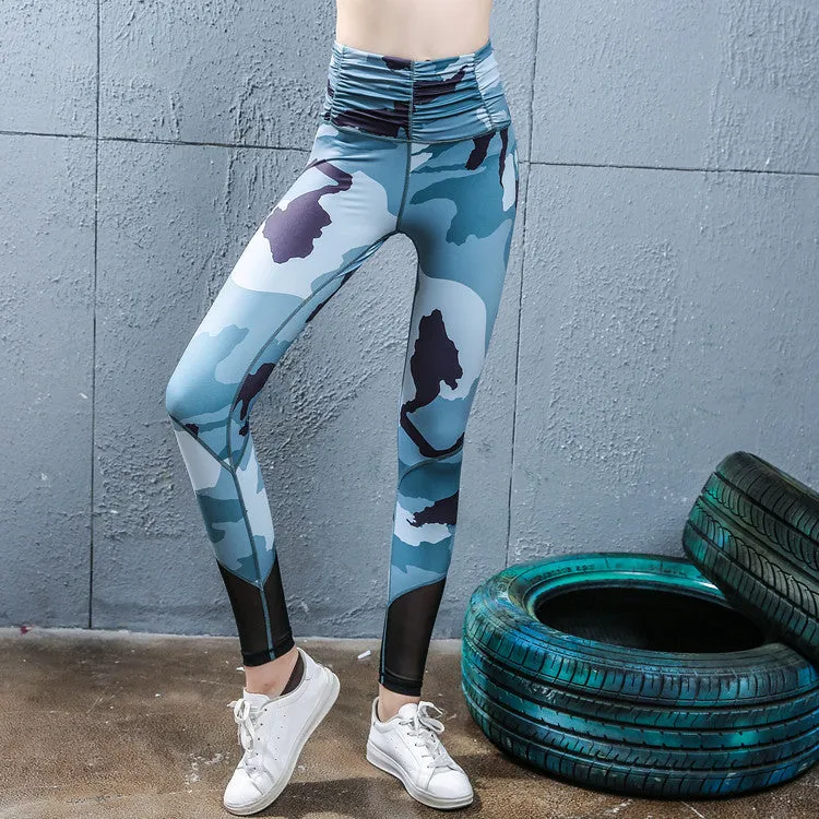 Printed yoga pants for women in Lycra, high-waist, green colour, size M