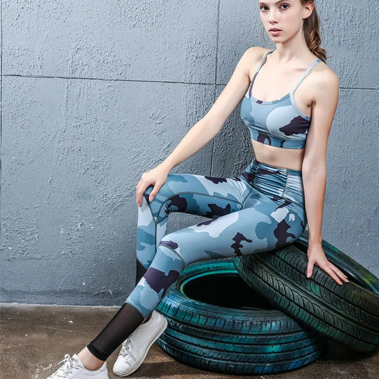 Printed yoga pants for women in Lycra, high-waist, green colour, size M