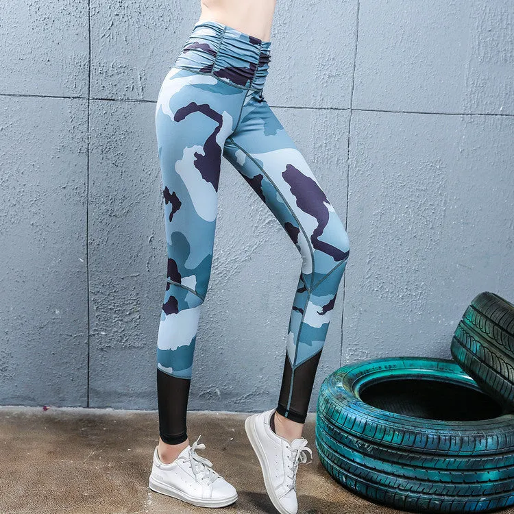 Printed yoga pants for women in Lycra, high-waist, green colour, size M