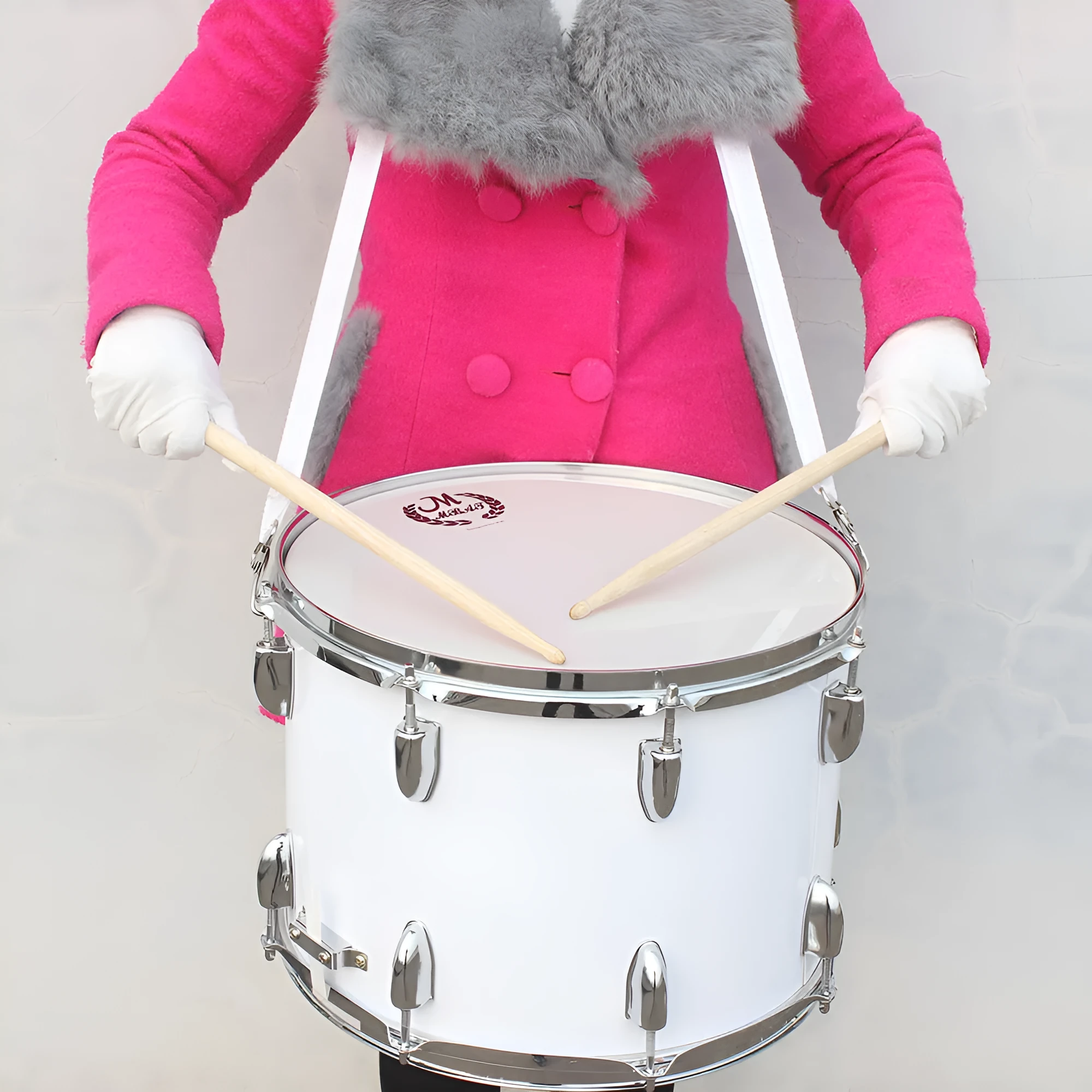 Mebet 14-inch white stainless steel adjustable snare drum with strap and drum stick