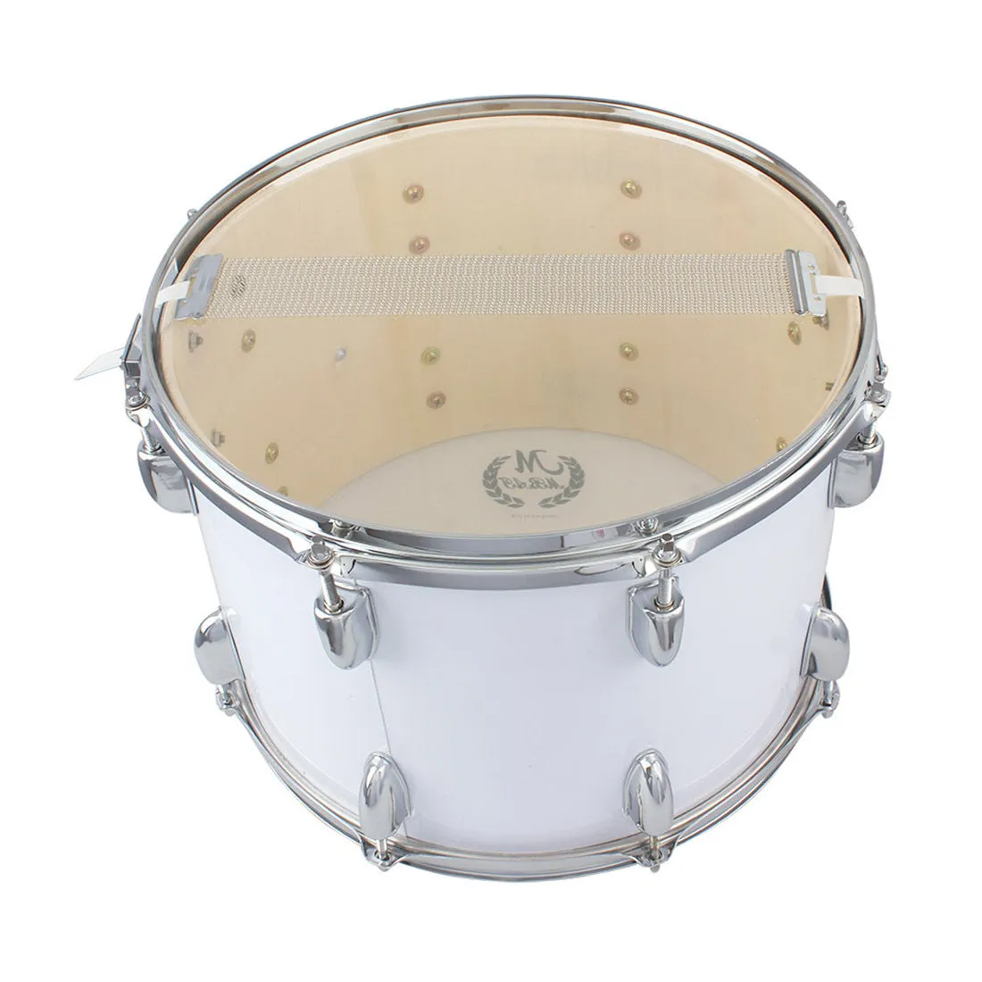 Mebet 14-inch white stainless steel adjustable snare drum with strap and drum stick
