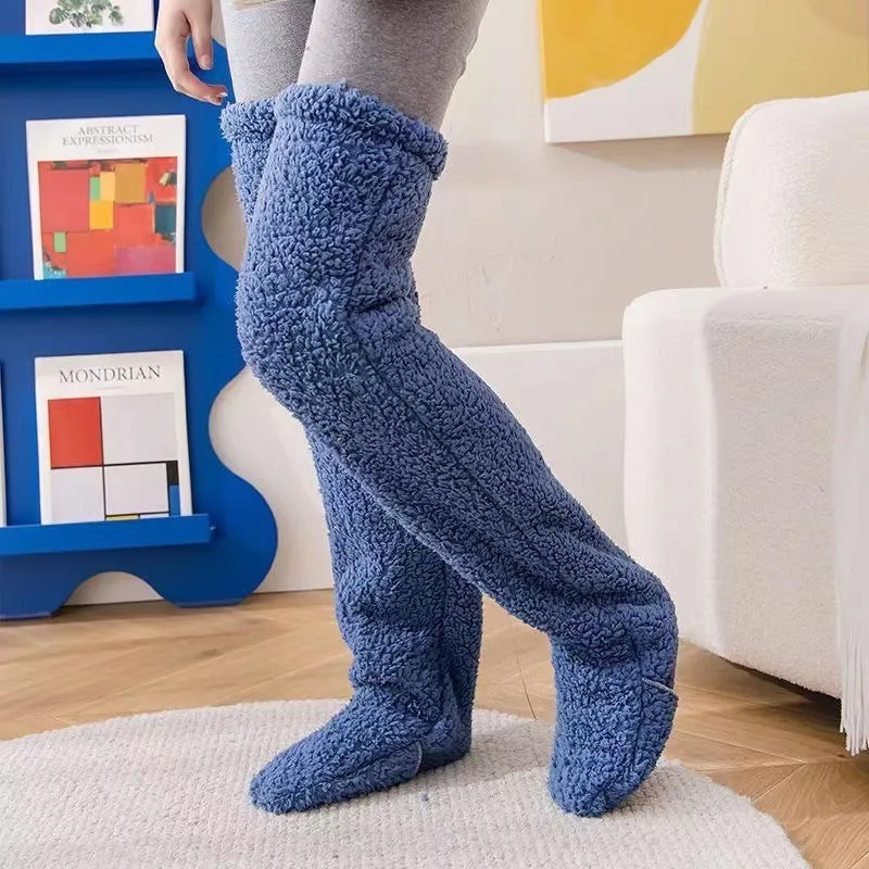Thickened solid colour leg warmer for women in brown and light grey