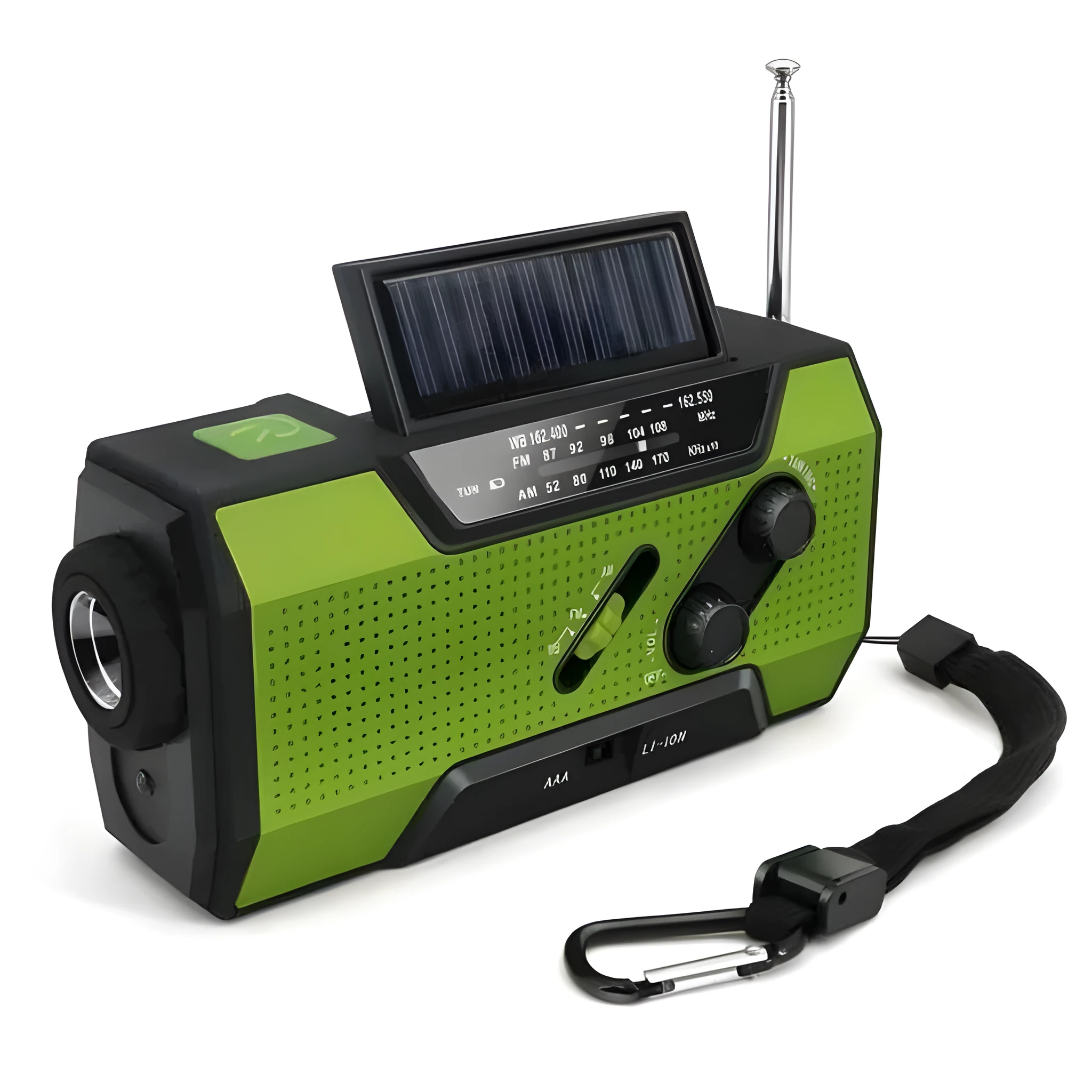 Pocket solar radio in green, waterproof and solar-powered for outdoor use