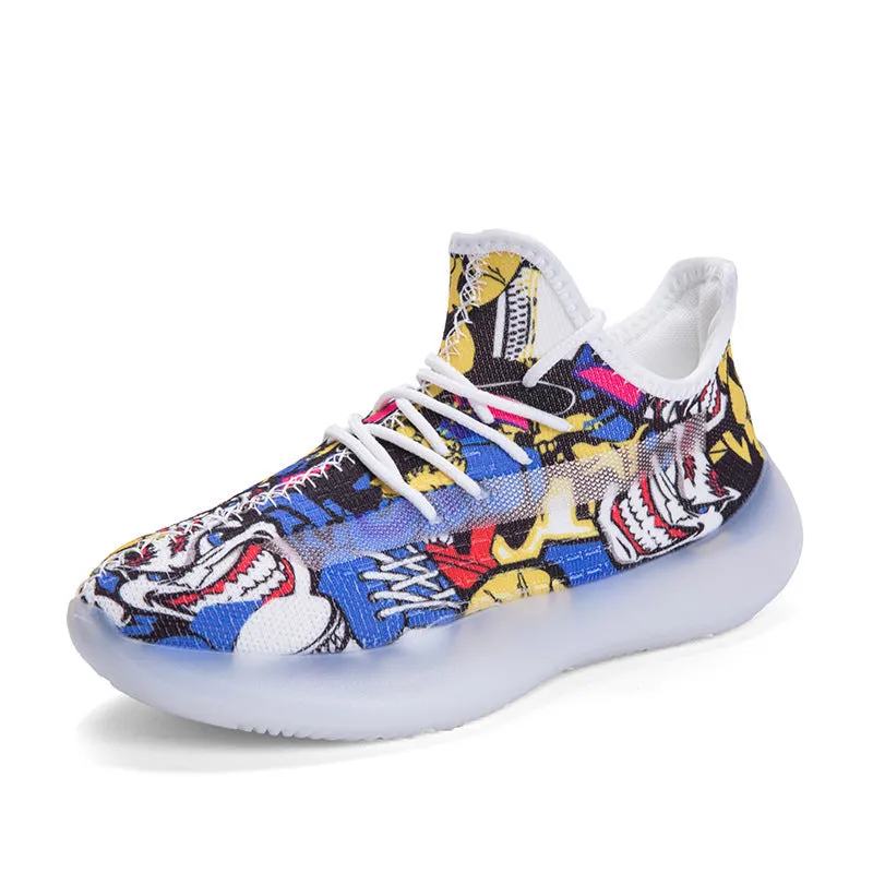 Men's breathable mesh casual running shoes low cut round toe front tie rubber sole summer