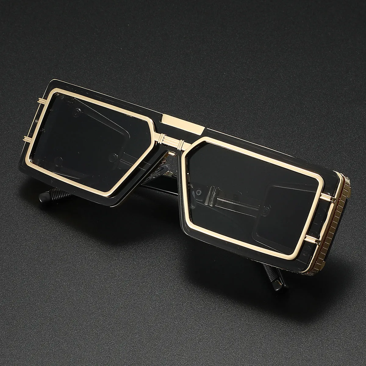 Future Technology high-end fashion sunglasses with gray PC lenses and gold metal full frame in literary retro style