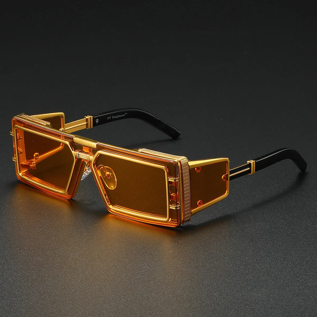 Future Technology high-end fashion sunglasses with gray PC lenses and gold metal full frame in literary retro style