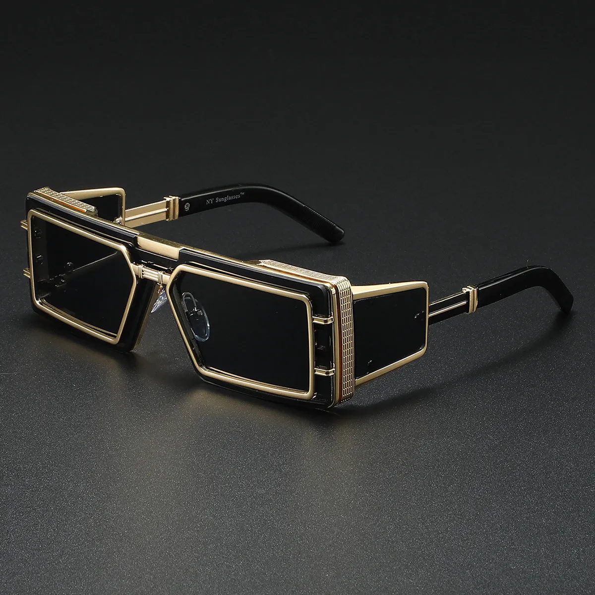 Future Technology high-end fashion sunglasses with gray PC lenses and gold metal full frame in literary retro style