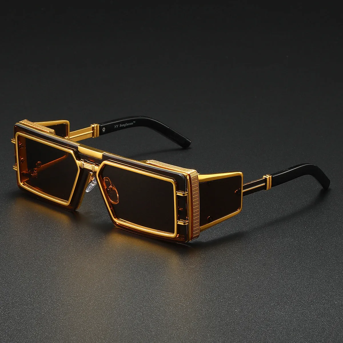 Future Technology high-end fashion sunglasses with gray PC lenses and gold metal full frame in literary retro style