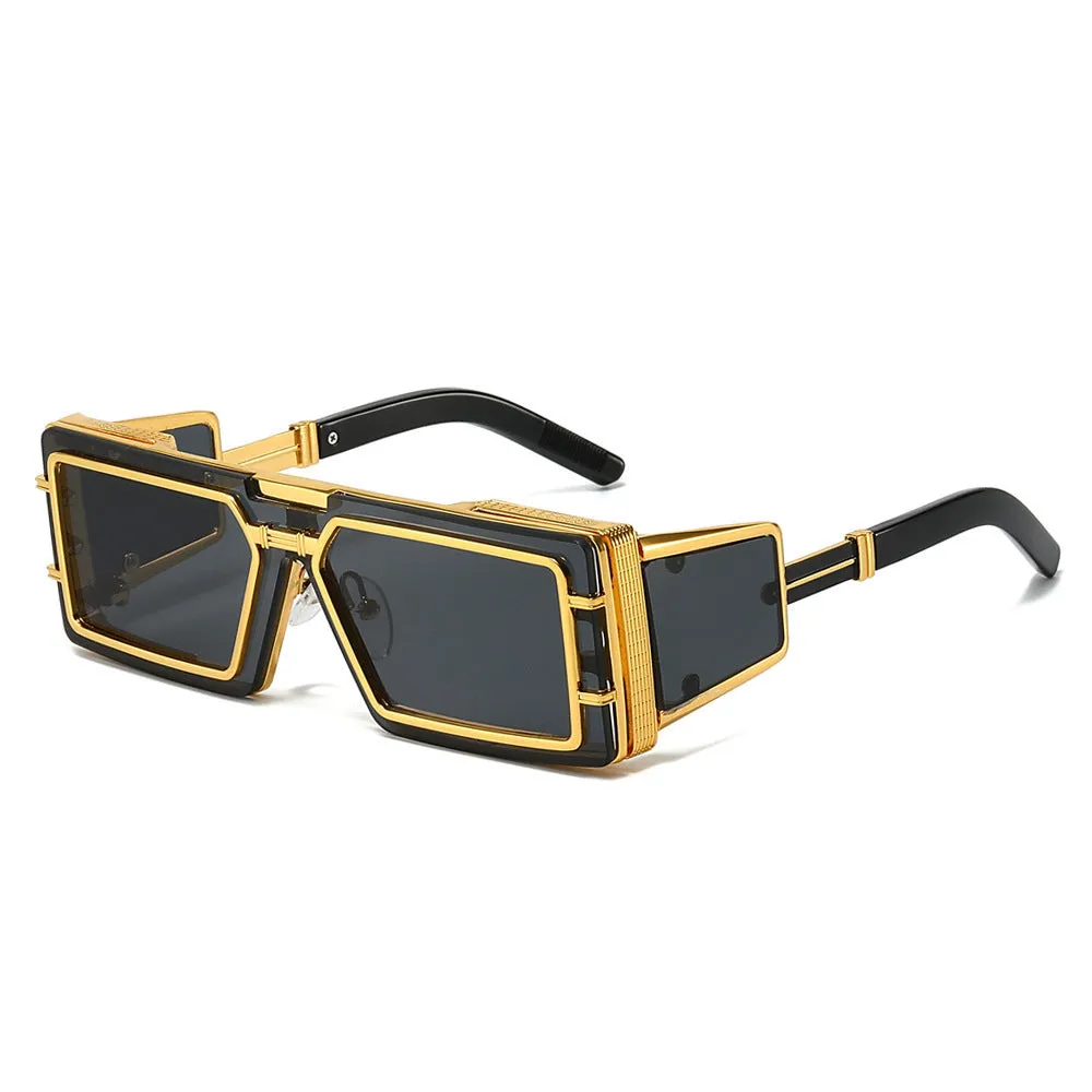 Future Technology high-end fashion sunglasses with gray PC lenses and gold metal full frame in literary retro style