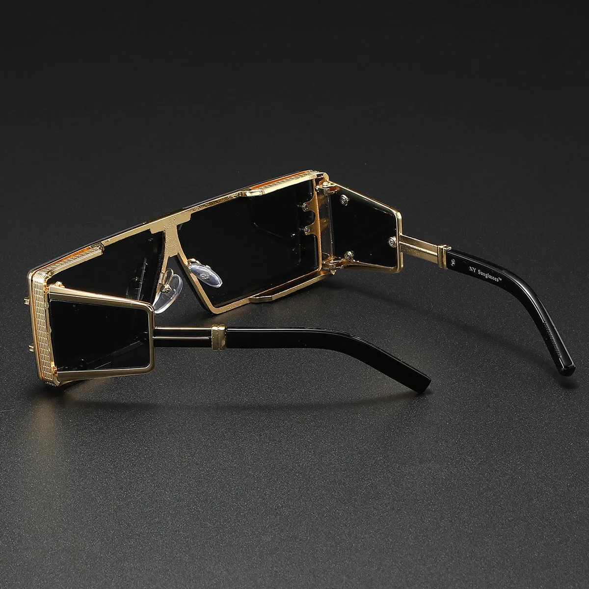 Future Technology high-end fashion sunglasses with gray PC lenses and gold metal full frame in literary retro style