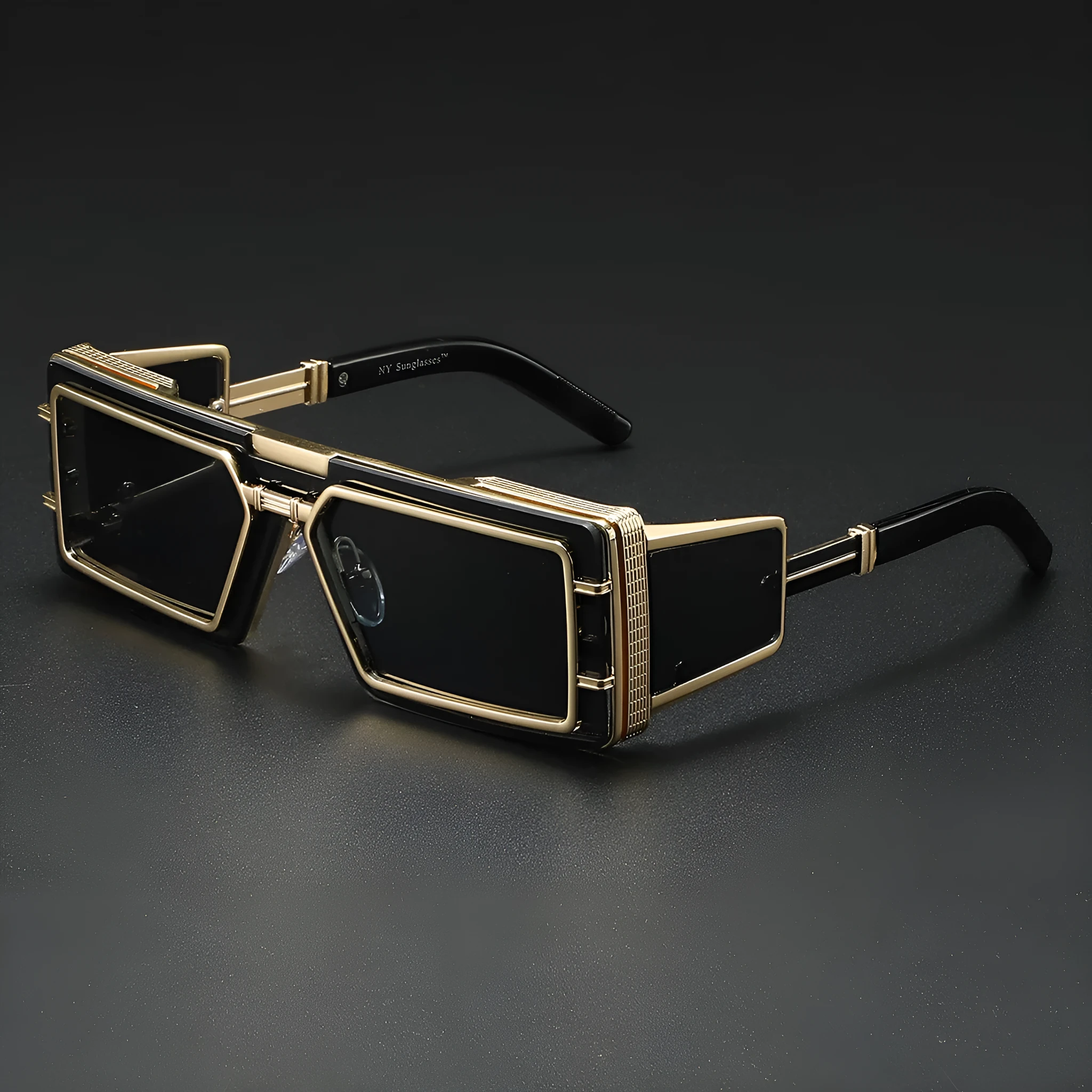 Future Technology high-end fashion sunglasses with gray PC lenses and gold metal full frame in literary retro style