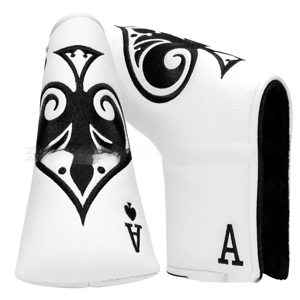 PU golf putter sleeve accessory shown in multiple colours including grey, red, and black