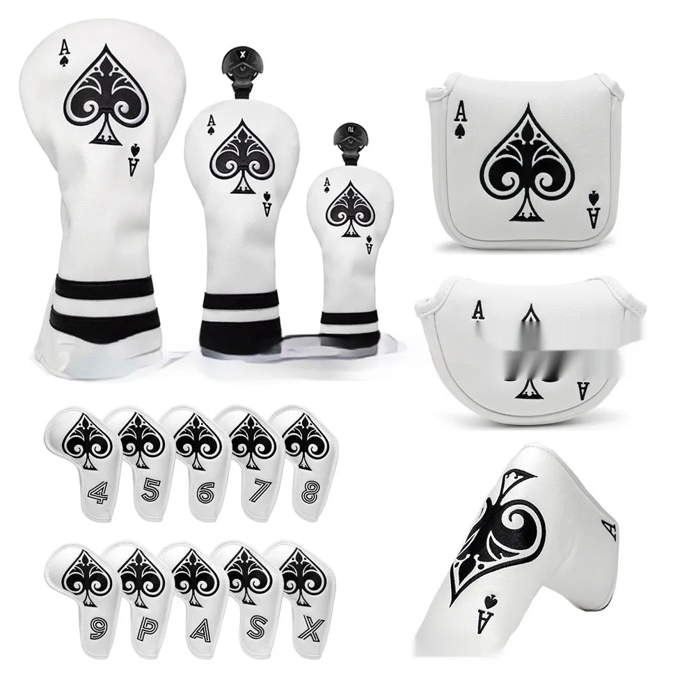 PU golf putter sleeve accessory shown in multiple colours including grey, red, and black